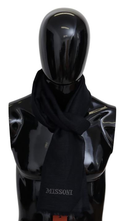 Shop Missoni Elegant Unisex Wool Scarf With Fringes And Men's Logo In Black