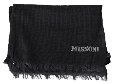 Shop Missoni Elegant Black Wool Fringed Men's Scarf