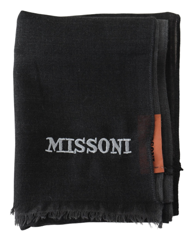 Shop Missoni Elegant Black Wool Scarf With Embroidered Men's Logo