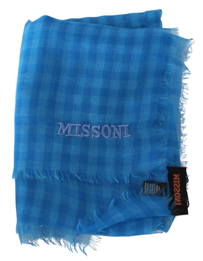 Shop Missoni Chic Checkered Cashmere Men's Scarf In Blue