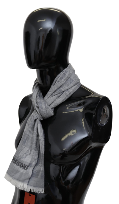 Shop Missoni Chic Unisex Gray Wool Scarf With Logo Men's Embroidery