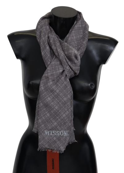 Shop Missoni Elegant Wool Silk Blend Plaid Men's Scarf In Gray