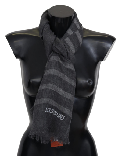 Shop Missoni Elegant Unisex Wool Scarf With Logo Men's Embroidery In Gray