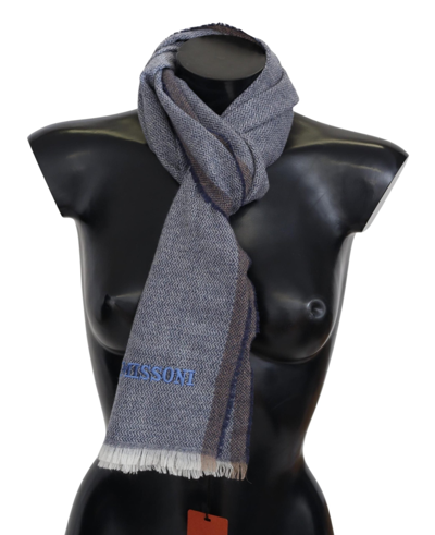 Shop Missoni Elegant Gray Wool Scarf With Stripes And Men's Fringes