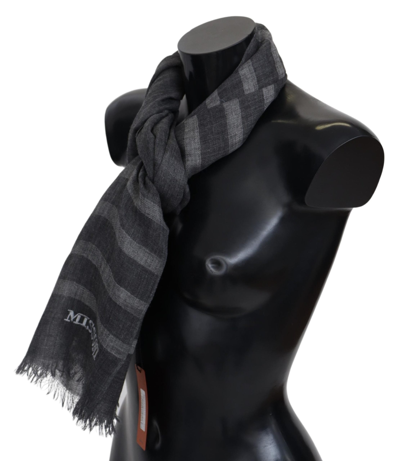 Shop Missoni Elegant Unisex Wool Scarf With Logo Men's Embroidery In Gray