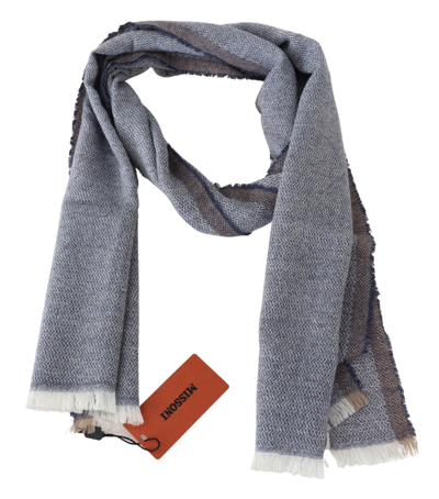 Shop Missoni Elegant Gray Wool Scarf With Stripes And Men's Fringes