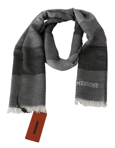 Shop Missoni Elegant Striped Wool Scarf With Logo Men's Embroidery In Gray