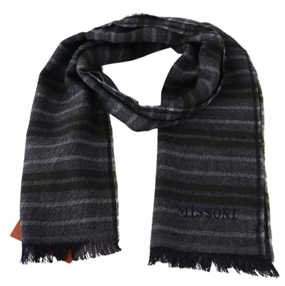 Shop Missoni Chic Striped Wool Scarf With Logo Men's Embroidery In Gray