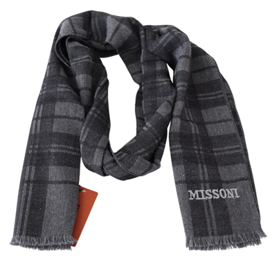 Shop Missoni Gray Wool Knit Plaid Unisex Neck Wrap Shawl Men's Scarf