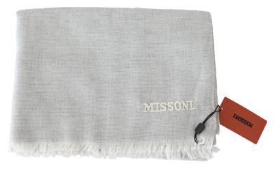 Shop Missoni Elegant Wool Scarf With Signature Men's Embroidery In Gray