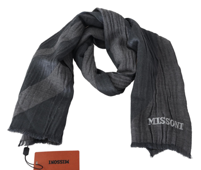 Shop Missoni Elegant Wool Silk Blend Designer Men's Scarf In Black And Gray