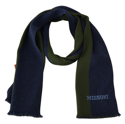 Shop Missoni Authentic Wool Scarf With Stripes And Logo Men's Embroidery In Green