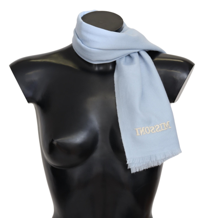 Shop Missoni Luxurious Cashmere Scarf With Logo Men's Embroidery In Blue