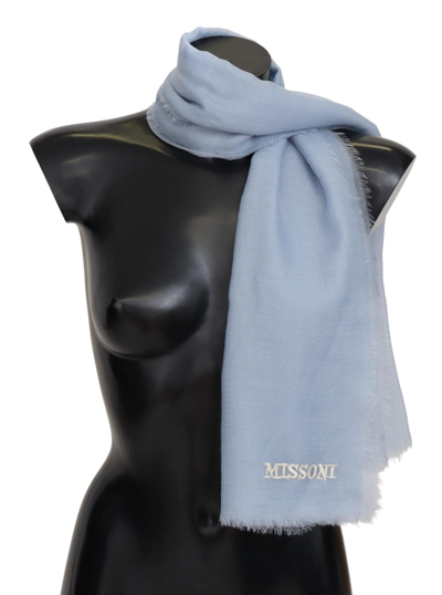 Shop Missoni Light Blue Cashmere Unisex Neck Wrap Men's Scarf In Light-blue