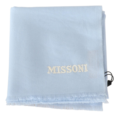 Shop Missoni Luxurious Cashmere Scarf With Logo Men's Embroidery In Blue