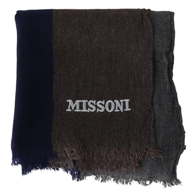 Shop Missoni Elegant Multicolor Wool Scarf With Signature Men's Embroidery