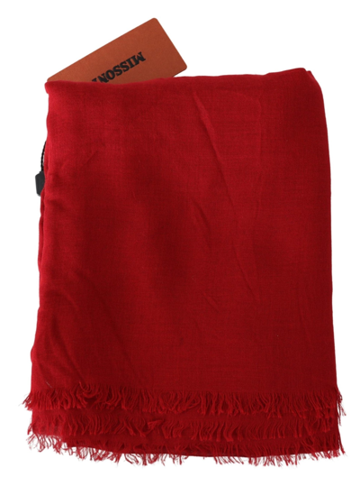 Missoni Red Cashmere Unisex Neck Wrap Fringes Scarf In Red