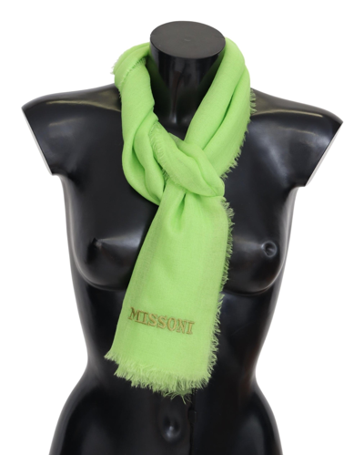 Shop Missoni Chic Cashmere Scarf With Signature Men's Embroidery In Green