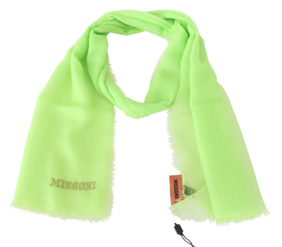 Shop Missoni Chic Cashmere Scarf With Signature Men's Embroidery In Green