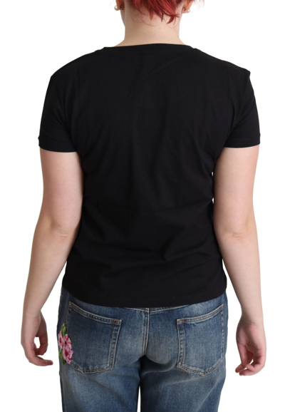 Shop Moschino Chic Black Cotton Tee With Playful Women's Print