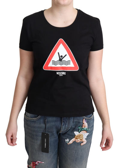 Shop Moschino Black Cotton Swim Graphic Triangle Print  Women's T-shirt