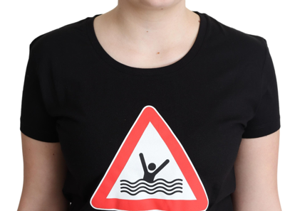 Shop Moschino Black Cotton Swim Graphic Triangle Print  Women's T-shirt