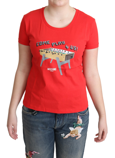 Shop Moschino Chic Red Cotton Tee With Playful Women's Print