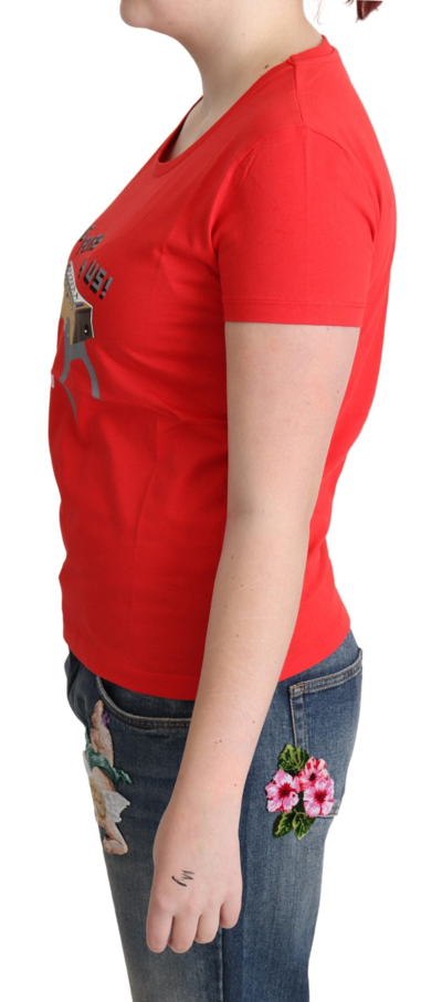 Shop Moschino Chic Red Cotton Tee With Playful Women's Print