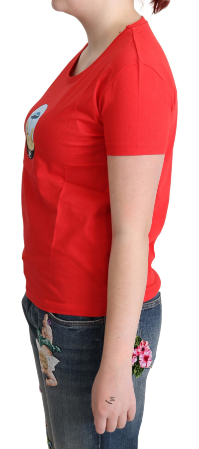 Moschino Red Printed Cotton Short Sleeves Tops Blouse T-shirt In Red