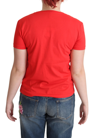Moschino Red Printed Cotton Short Sleeves Tops Blouse T-shirt In Red