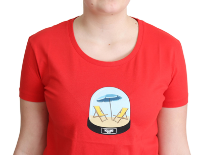 Moschino Red Printed Cotton Short Sleeves Tops Blouse T-shirt In Red