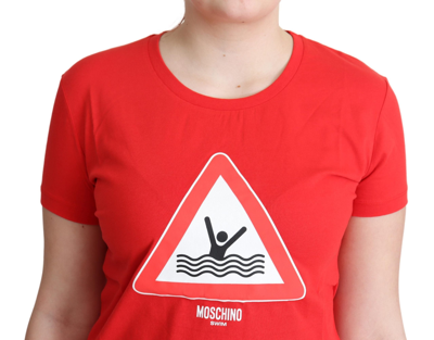 Shop Moschino Red Cotton Swim Graphic Triangle Print  Women's T-shirt