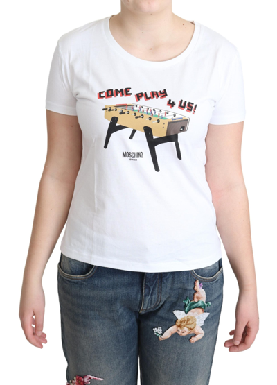 Shop Moschino Chic Cotton Round Neck Tee With Playful Women's Print In White
