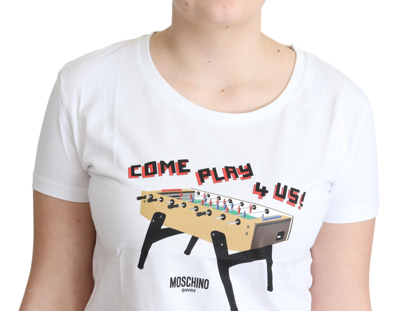Shop Moschino Chic Cotton Round Neck Tee With Playful Women's Print In White