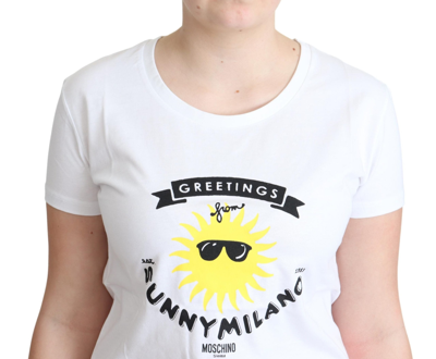 Shop Moschino White Cotton Sunny Milano Print Women's T-shirt