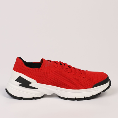 Shop Neil Barrett Red Textile And Leather Men's Sneaker