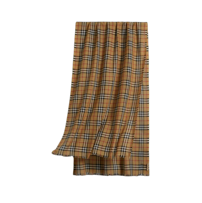 Burberry New  Classic Gauze Vintage Brown Checker Wool Silk Scarf In Brown