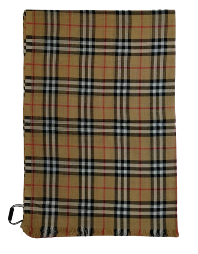 Burberry New  Classic Gauze Vintage Brown Checker Wool Silk Scarf In Brown