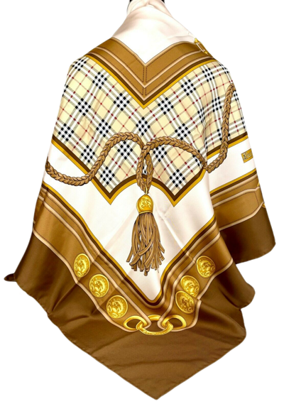 Burberry New  Women's Brown Silk Large Scarf Shawl With Horse Tassel Print In Brown