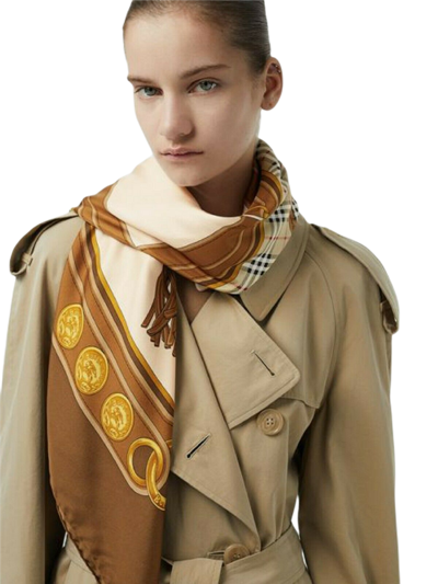 Burberry New  Women's Brown Silk Large Scarf Shawl With Horse Tassel Print In Brown