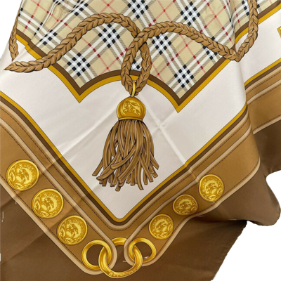 Burberry New  Women's Brown Silk Large Scarf Shawl With Horse Tassel Print In Brown