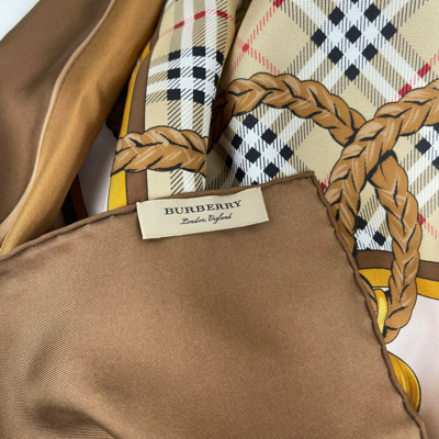 Burberry New  Women's Brown Silk Large Scarf Shawl With Horse Tassel Print In Brown