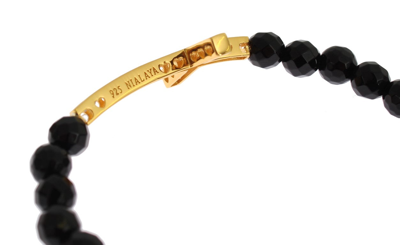 Shop Nialaya Gold Plated Sterling Bracelet With Cz Diamond Women's Cross In Black