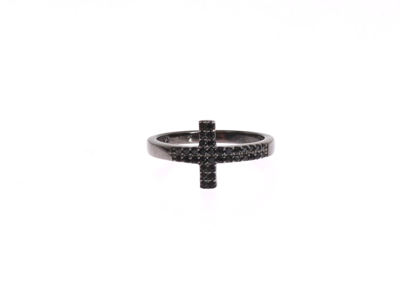 Shop Nialaya Black Cz Cross Rhodium 925 Women's Ring