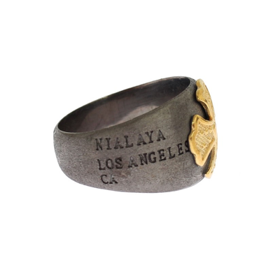 Shop Nialaya Gold Crest 925 Sterling Silver Men's Ring In Gray