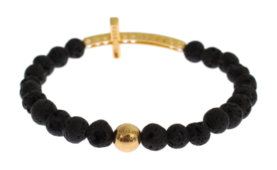Shop Nialaya Elegant Gold & Black Lava Stone Women's Bracelet