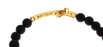 Shop Nialaya Matte Onyx Stone Gold Cz Cross 925 Silver Women's Bracelet In Black
