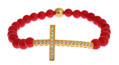Shop Nialaya Red Coral Gold Cz Cross 925 Silver Women's Bracelet