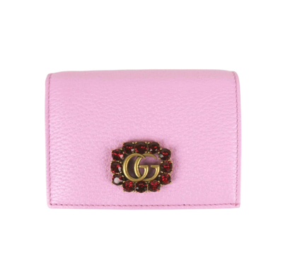 Shop Gucci Marmont Women's Pink Leather Wallet W/crystal Double G