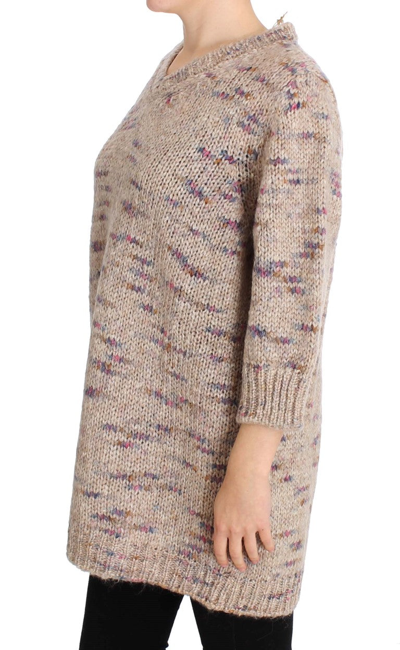 Shop Pink Memories Beige Oversized V-neck Knitted Women's Sweater